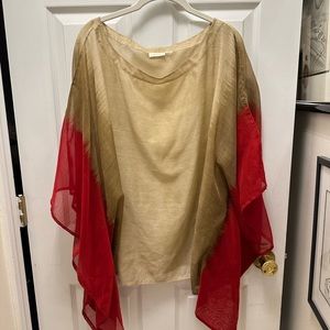 Chicos red and tan overlay top
